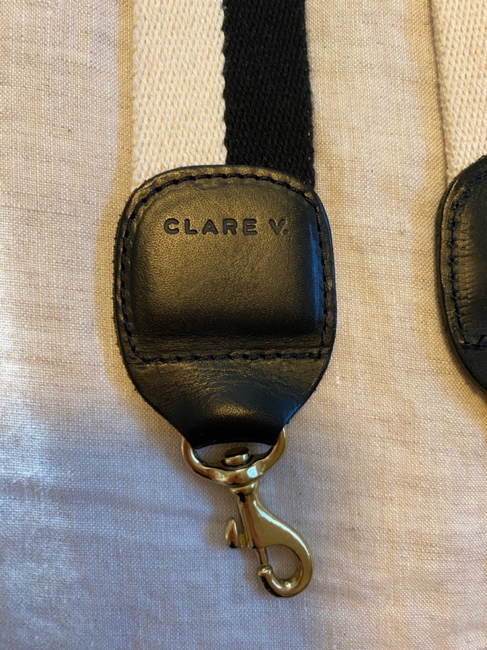 Clare V Black and Cream Webbing Strap with Gold Hardware